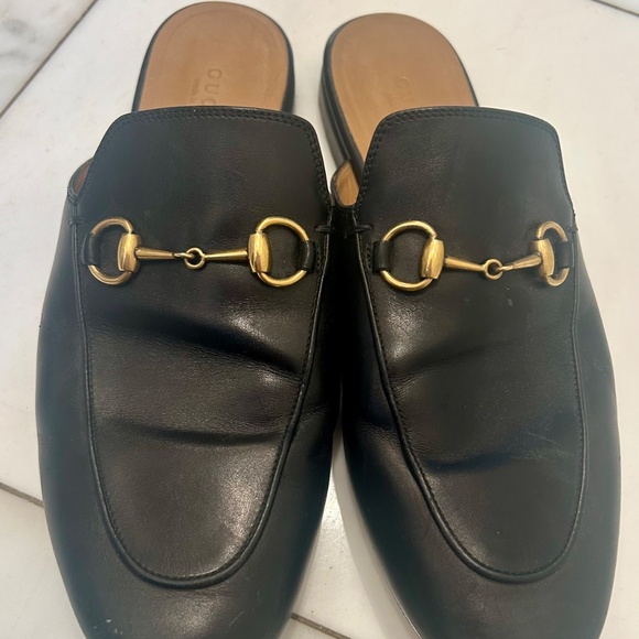 GUCCI women black leather horsebit loafer mules - Picture 2 of 4